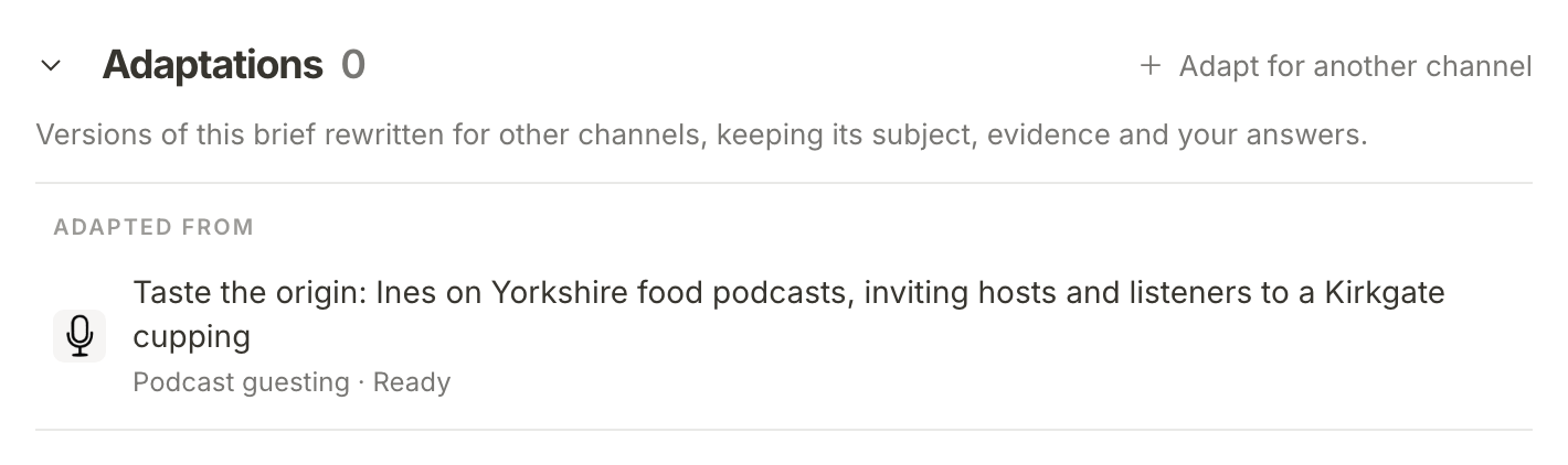 Adaptations on the Instagram harvest diary brief: Adapted from the Huila podcast brief, Podcast guesting, Ready