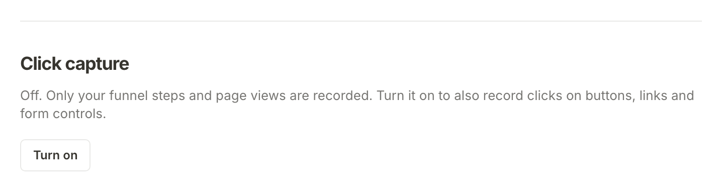 The Click capture section, off, with its Turn on button